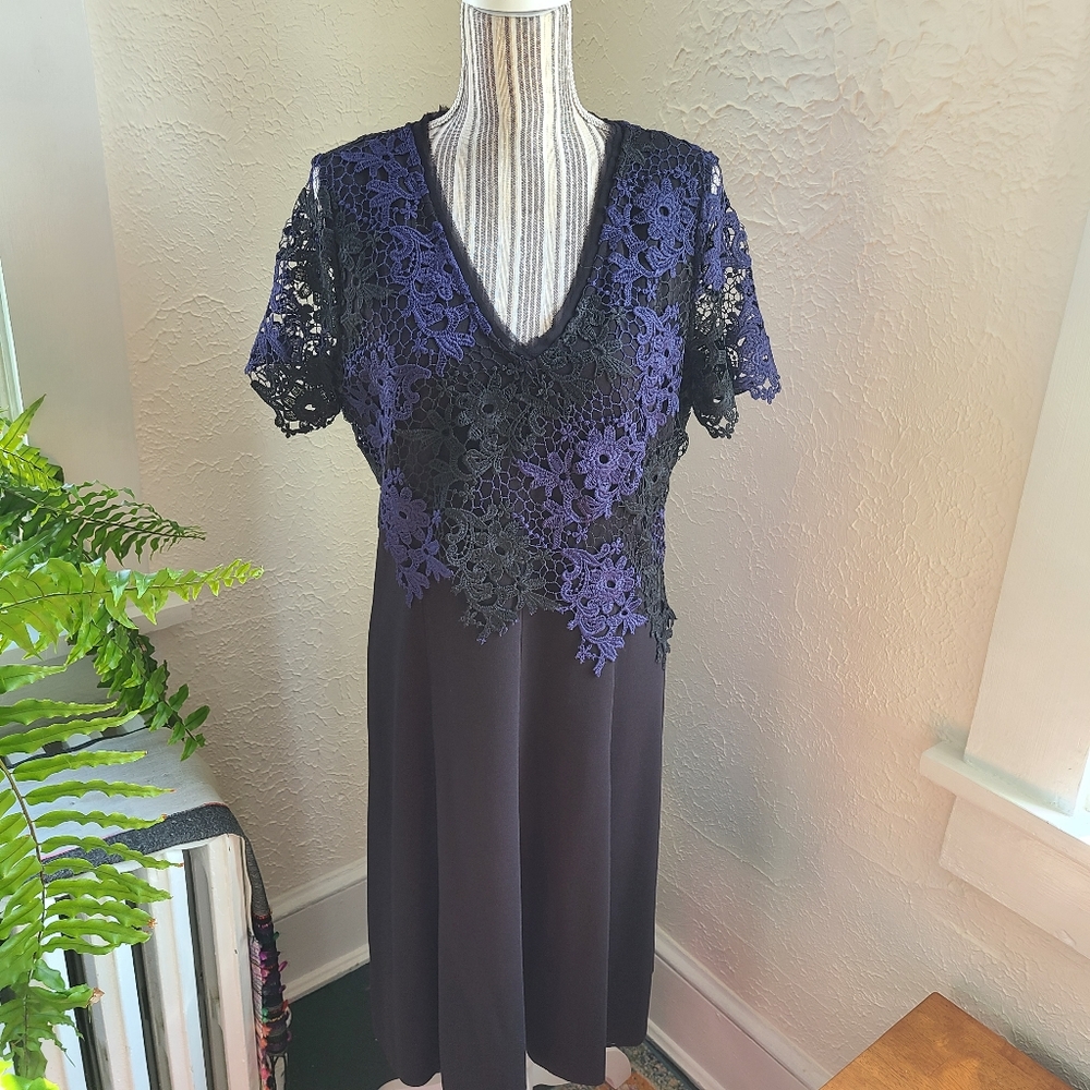 T Tahari lace yoke flare dress